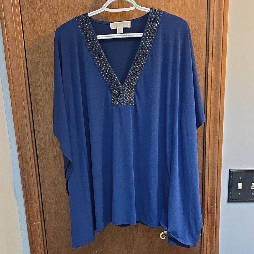 Michael Kors Navy Beaded V-Neck Tunic